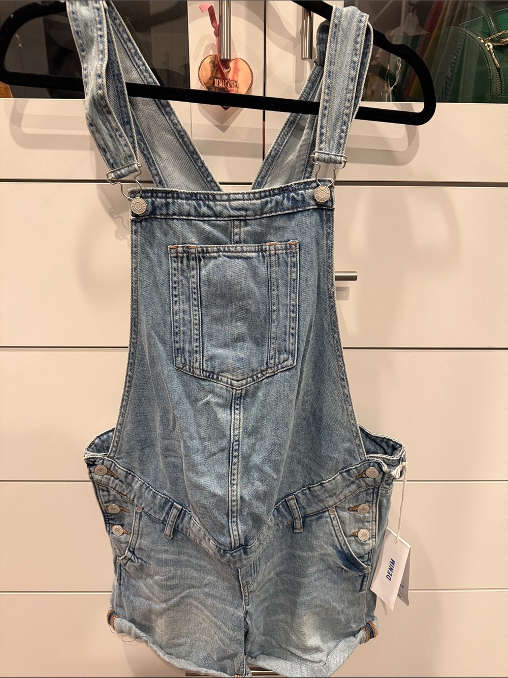 H&M Light Blue Denim Short Overalls Romper